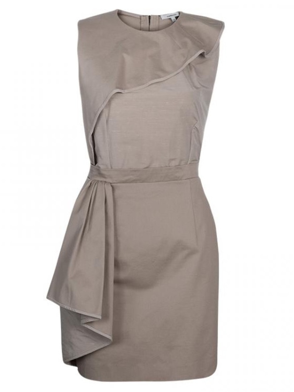 Carven Taupe Asymmetrical Ruffle Sheath Dress Luxury Neutral Lagenlook